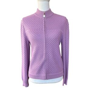 St. John Sport by Marie Gray Lavender Knit Zip Up Cardigan Sweater Women's Small